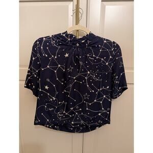 Sandro Paris Constellation Blouse, Navy Blue Satin